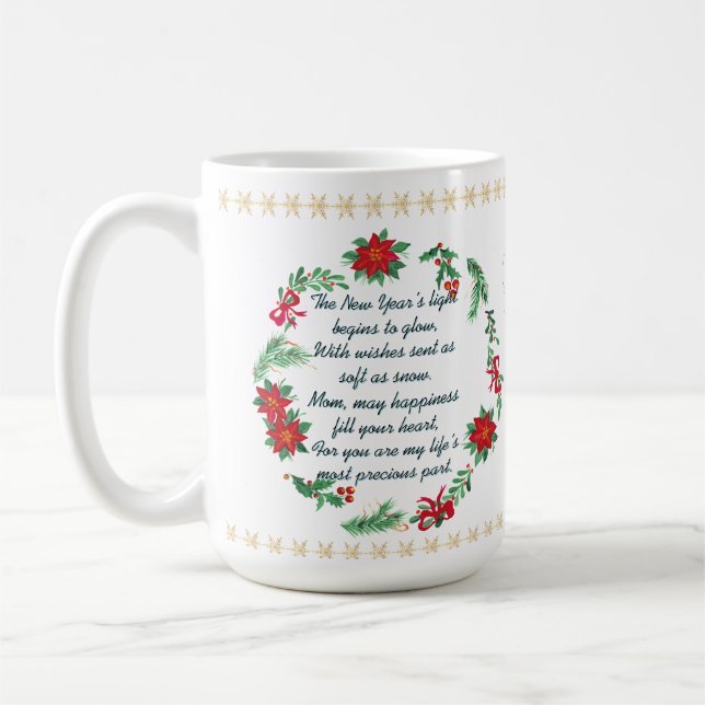 Taza De Café Mug personalizada de Año Nuevo para mamá - Mensaje (Izquierda)