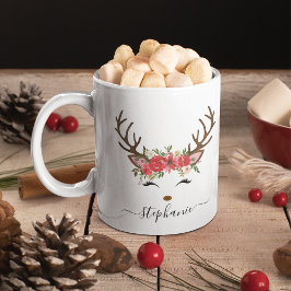 Taza De Café Mug personalizada de flor de reno de festividad pa