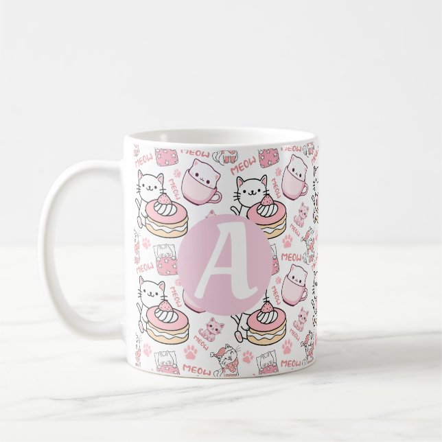 Taza De Café Mug personalizada de gato rosa y blanco (Izquierda)