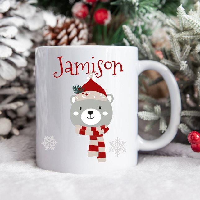 Taza De Café Mug personalizada de Navidades de niños (personalized kids mug, kids christmas mug, kids cute mug, kids cute christmas mug, reindeer hat)