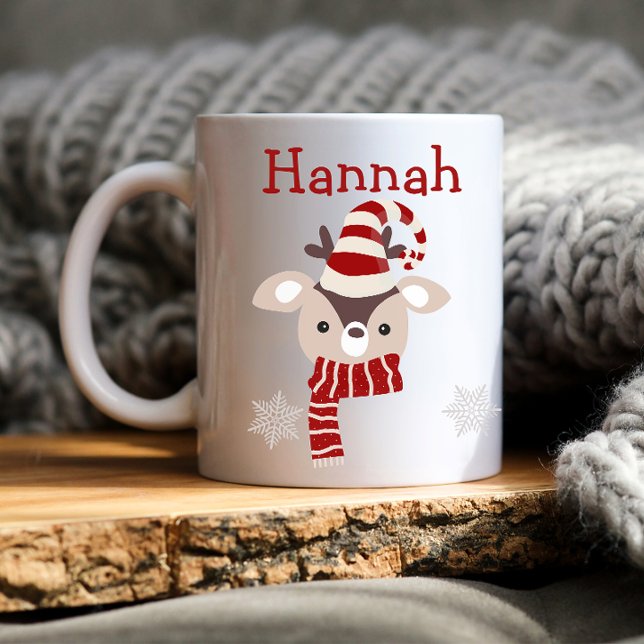Taza De Café Mug personalizada de Navidades de niños (personalized kids mug, kids christmas mug, kids cute mug, kids cute christmas mug, reindeer hat )