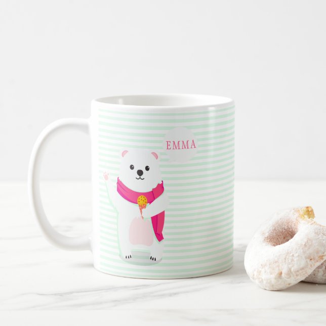 Taza De Café Mug personalizada de oso polar lindo (Con donut)