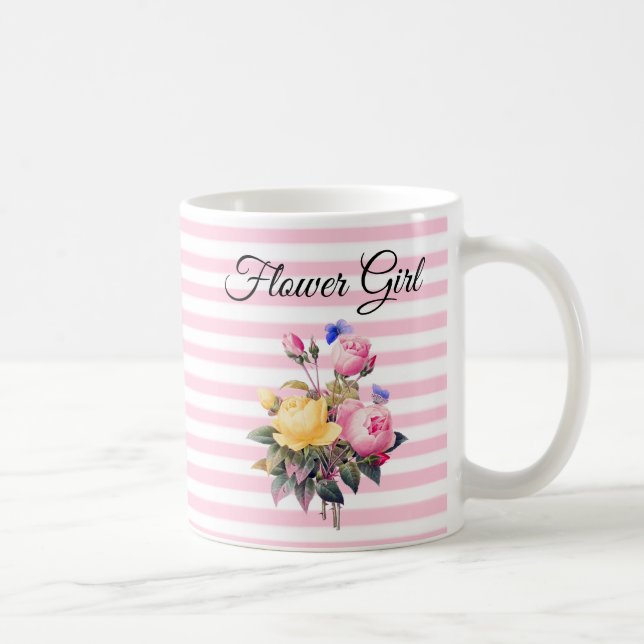 Taza De Café Mug personalizada Flower Girl Pink Rose Bouquet (Derecha)