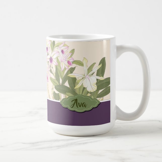 Taza De Café Mug personalizada morada y orquídea blanca (Derecha)