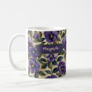 Taza De Café Mug Personalizado de flores florales moradas pansy