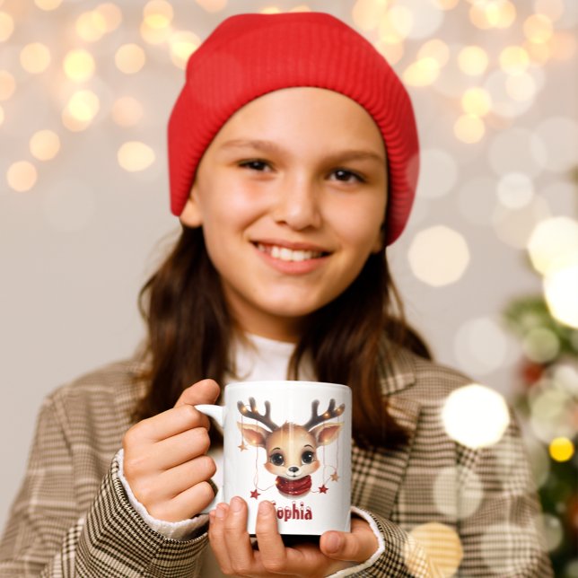 Taza De Café Mug personalizado de reno (Christmas Mug Keepsake for Children )