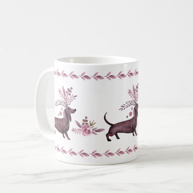 Taza De Café Mug Personalizado Dressy Purple Dachshunds (Anverso izquierdo)