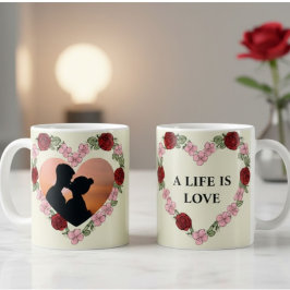 Taza De Café Mug Personnalisé Photo – Cadre Cœur Floral