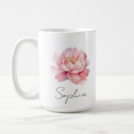 Taza De Café Mug personnalisé Pivoine Aquarelle Rose
