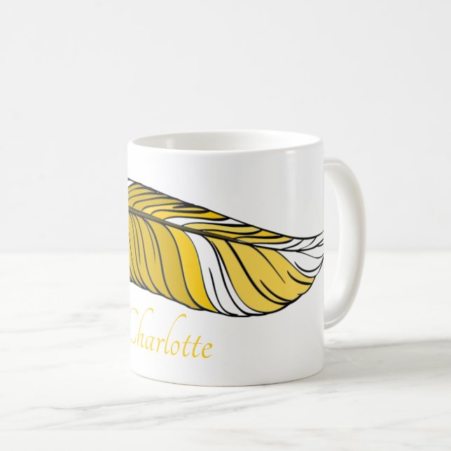 Taza De Café Mug - Pluma y nombre en amarillo (Anverso derecho)