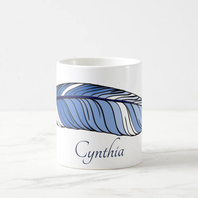 Taza De Café Mug - Pluma y nombre en azul (Centro)