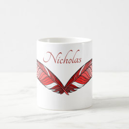 Taza De Café Mug - Plumas rojas y nombre