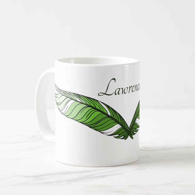 Taza De Café Mug - Plumas verdes y nombre (Anverso izquierdo)