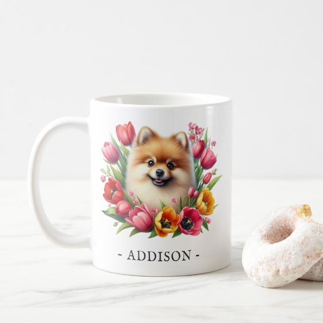 Taza De Café Mug Pomerania personalizada con plantilla de nombr (Con donut)