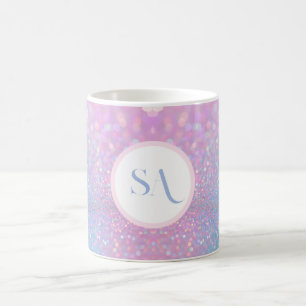 Taza De Café Mug Purpurina rosa pastel personalizado con monogr