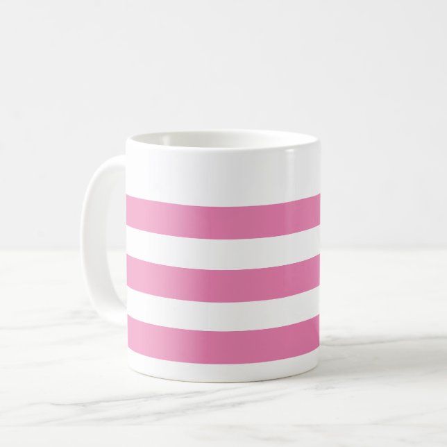 Taza De Café Mug rayado rosa y blanco (Anverso izquierdo)