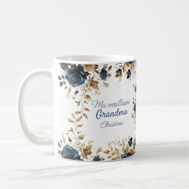 Taza De Café Mug Remerciement fleurs bleues (Izquierda)