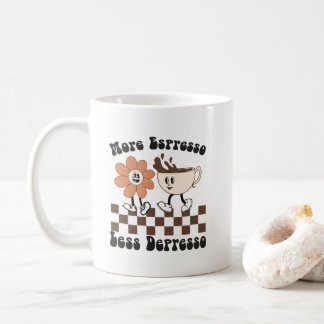 Taza De Café Mug retro con tema "Más espresso menos depresso"