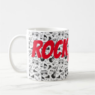 Taza De Café Mug rock & Roll - rojo y negro - texto personaliza