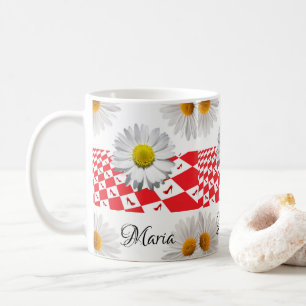 Taza De Café Mug roja de margarita blanca