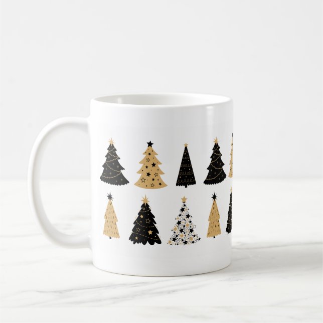 Taza De Café Mug/tazas blancas en árbol de Navidad negro y dora (Izquierda)