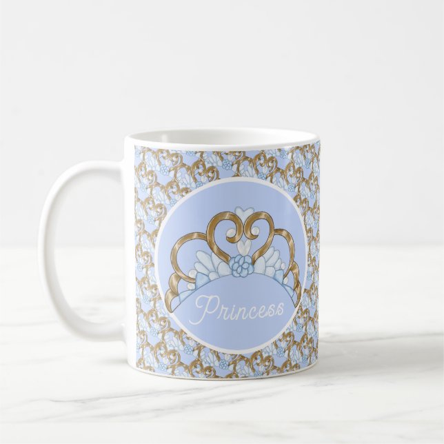 Taza De Café Mug Tiara azul y oro personalizable (Izquierda)