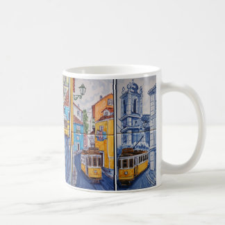 Taza De Café mug tranvía calles de Lisboa azulejos