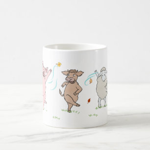Taza De Café Mug vegan, cerdo, vaca y oveja que baila