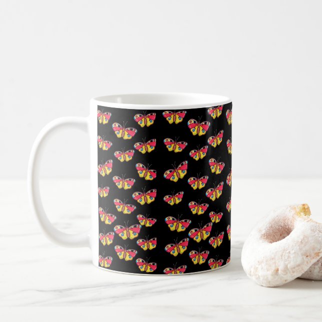 Taza De Café Mug with butterflies on black background (Con donut)