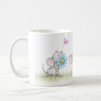 Taza De Café mug with three cute mice holding pretty flowers