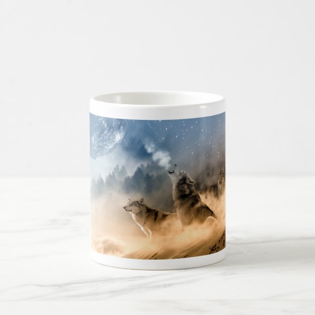 Taza De Café Mug, WOOD SCREEN, howling wolf, photo  (Centro)