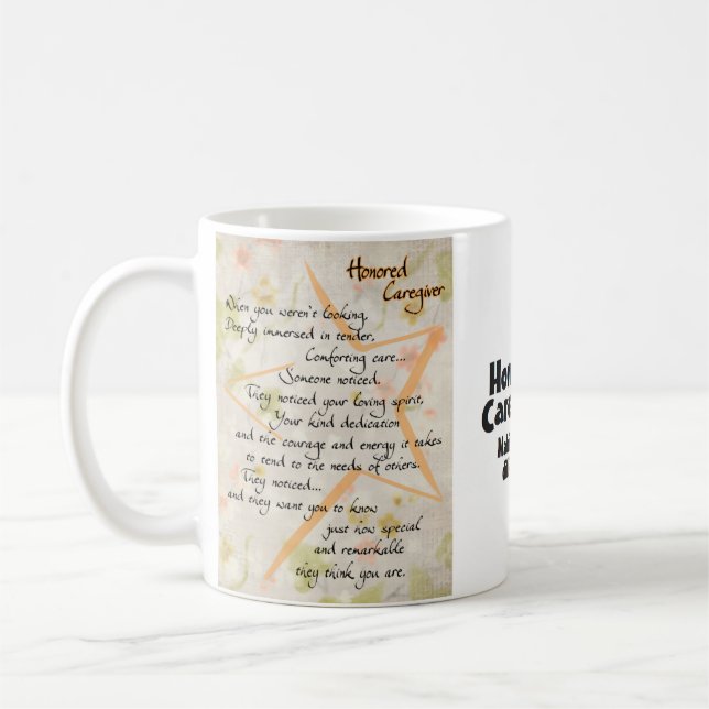 Taza De Café Mug y poema honrados de Cuidador (Izquierda)