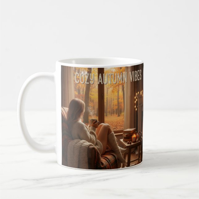 Taza De Café MugCozy Autumn Vibes Mug (Fireplace &(Custom Name) (Izquierda)