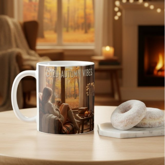 Taza De Café MugCozy Autumn Vibes Mug (Fireplace &(Custom Name) (Subido por el creador)