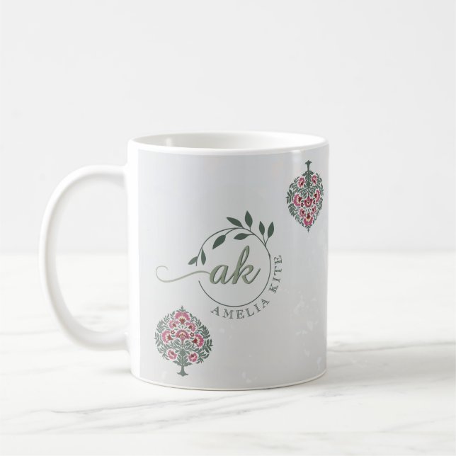 Taza De Café Mughal Floral Circular Monograma Favor Mug - Nikah (Izquierda)