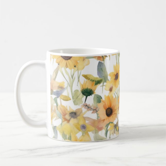 Taza De Café Mugre acuarela de girasol (Izquierda)