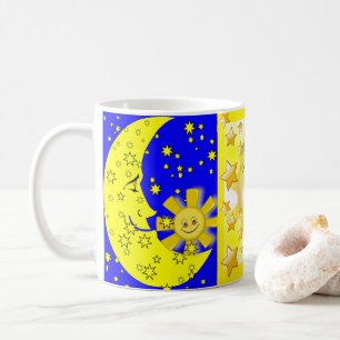 Taza De Café Mugre azul de luna amarilla