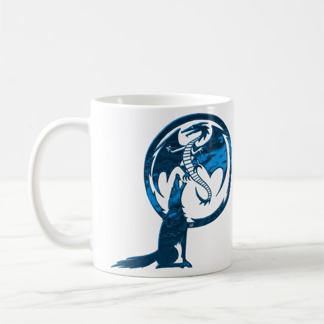 Taza De Café Mugre azul lobo y dragón (Izquierda)