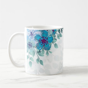 Taza De Café Mugre blanca con flores azules
