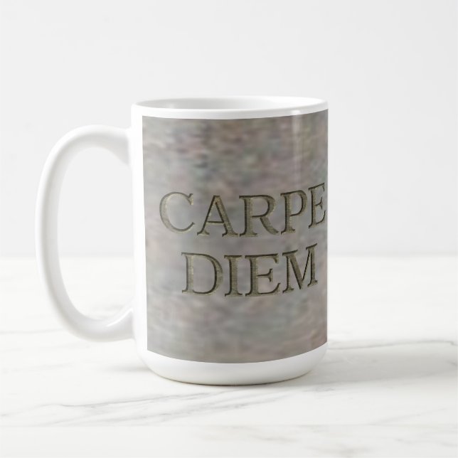 Taza De Café Mugre blanca de Carpe Diem Stone (Izquierda)