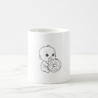 Taza De Café Mugre blanca y llana con un bebé y un donut gigant