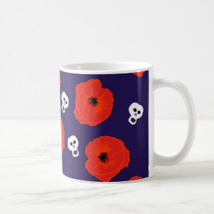 Taza De Café Mugre cerámica de amapola y cráneo