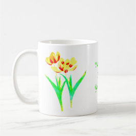 Taza De Café Mugre clásica de tulipanes amarillos y rojos