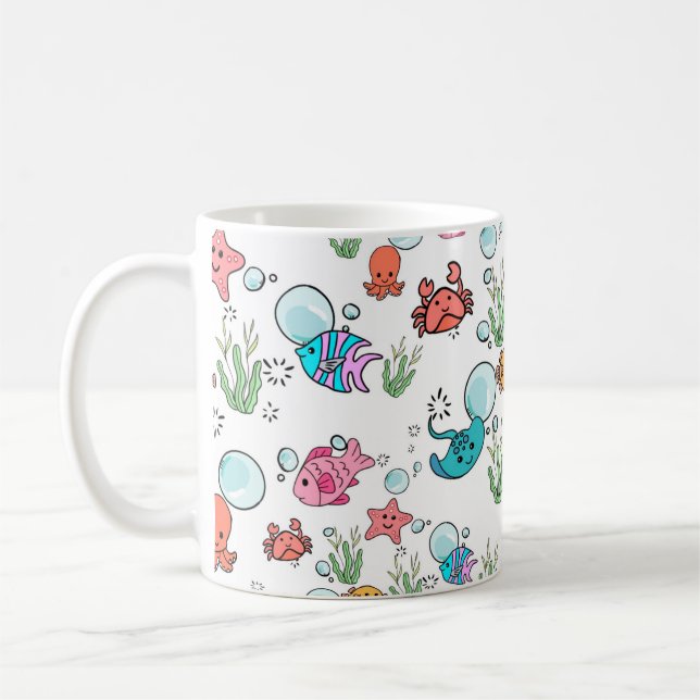 Taza De Café Mugre con tema de criatura marina. Mugre de animal (Izquierda)