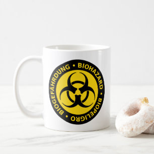 Taza De Café Mugre de advertencia de riesgo biológico trilingüe