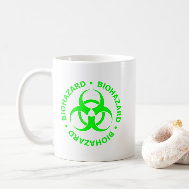 Taza De Café Mugre de advertencia de riesgo biológico verde (Con donut)
