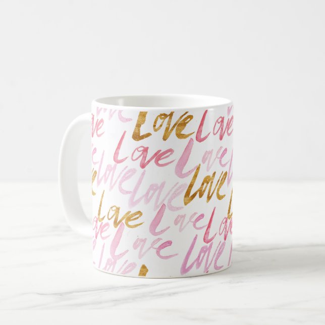 Taza De Café Mugre de amor rosa y dorado (Anverso izquierdo)
