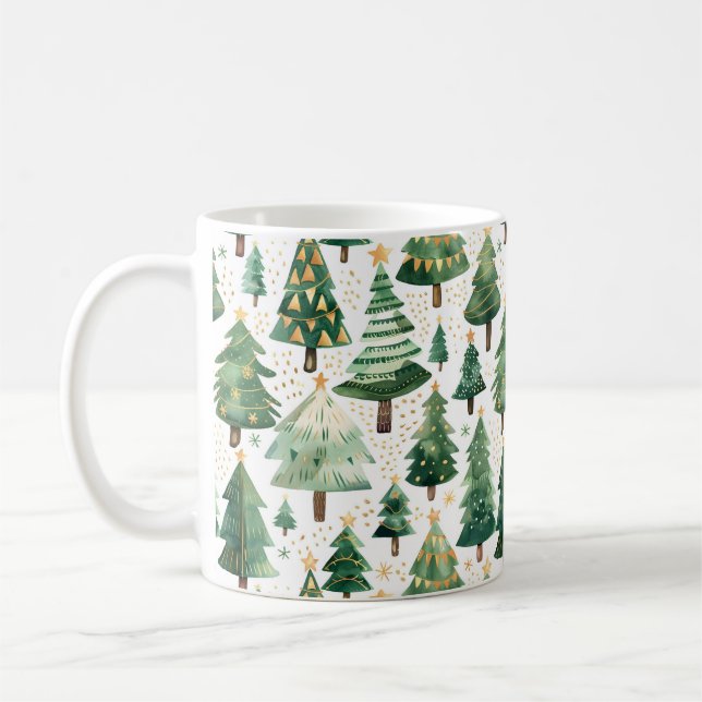 Taza De Café Mugre de árbol navideño acuarela (Izquierda)