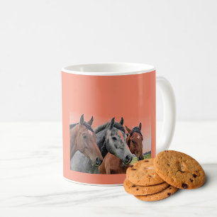Taza De Café Mugre de color salmón, tres cabezas de caballo, am