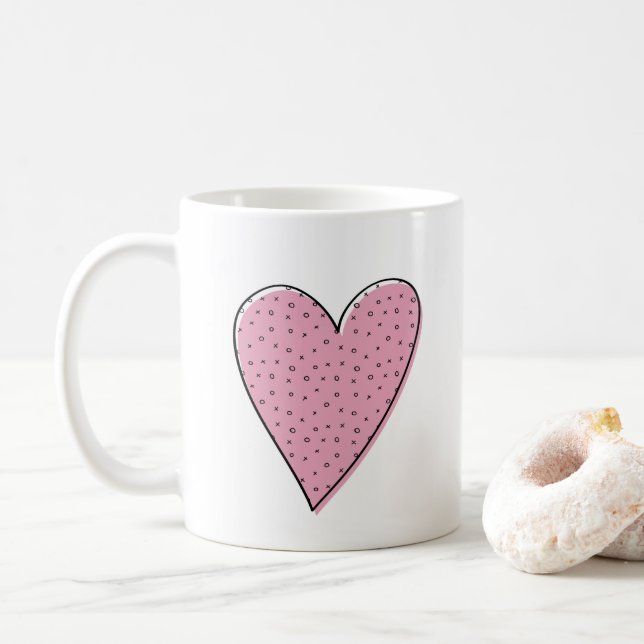 Taza De Café Mugre de corazón rosa y azul (Con donut)